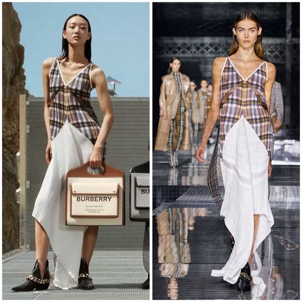 NWT Burberry London Plaid and White Runway Plisse Dress